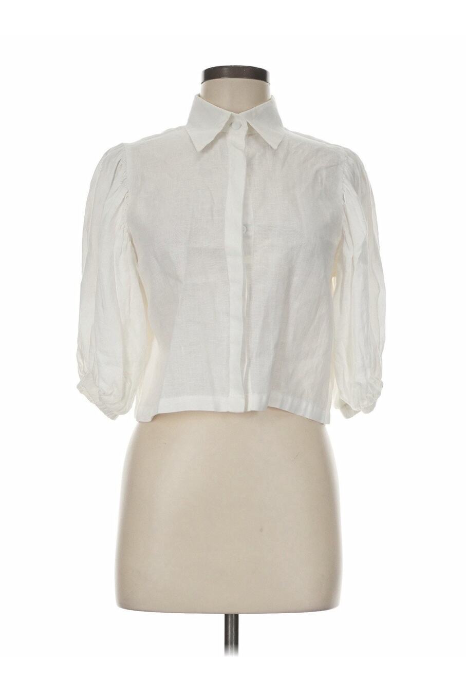 The Femm White Short Sleeve 100% Linen Collared Button Up M